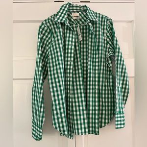 NWT J.Crew Reimagined Slim Fit Cotton Poplin Green Gingham Shirt Size 4